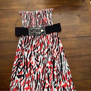What's Hot Womens Black Red w/ Studded Belt Strapless Dress Maxi Medium